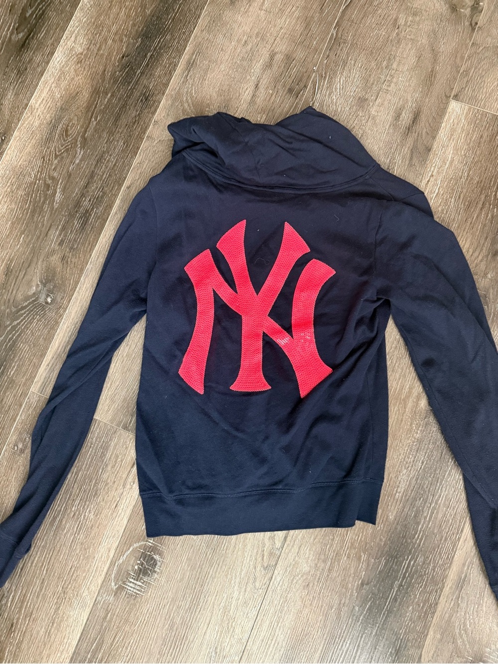 Victoria's Secret Navy Zip-Up Sweater with hot pink Back Logo Yankees